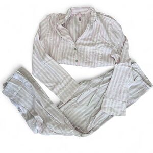 Victoria's Secret Pink & White Striped Button-Up Pajama Set